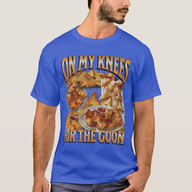 Camiseta Nos Meus Joelhos Funny Crab Rangoon Meme Bootleg v (Frente)