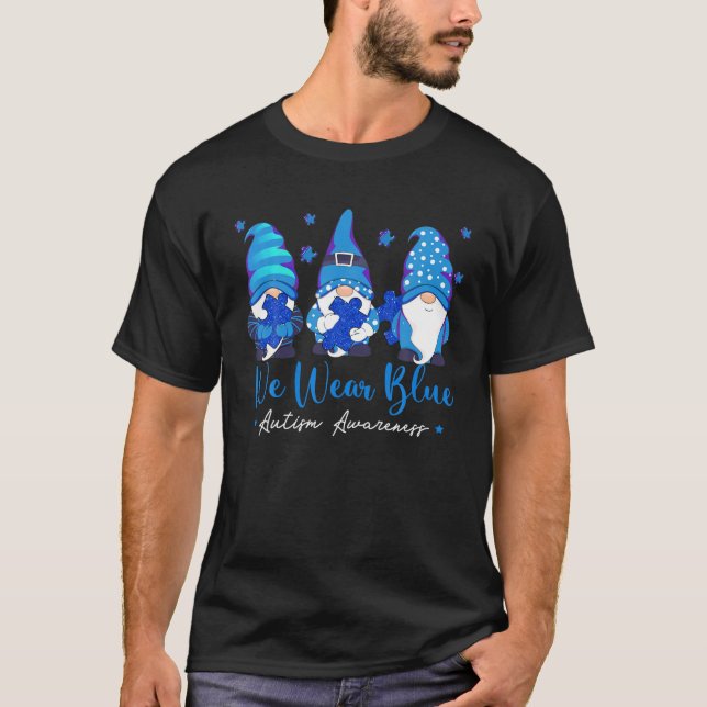 Camiseta Nós Vestimos Autismo Azul Sensibilização Gnomos En (Frente)