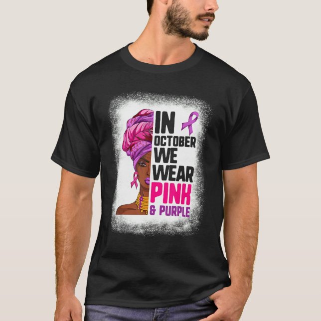 Camiseta Nós Vestimos Roxo E Rosa Em Outubro, Negra (Frente)