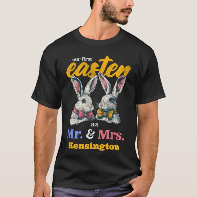 Camiseta Nossa Primeira Páscoa Como Sr. E Sra. Bunny Rabbit (Frente)