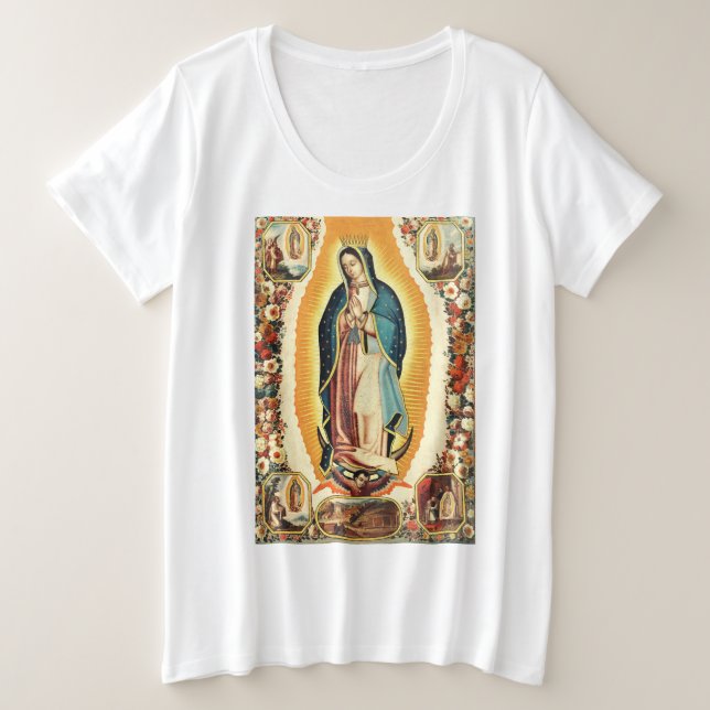 Camiseta Nossa Senhora de Guadalupe Arte Radiante (Frente do Design)