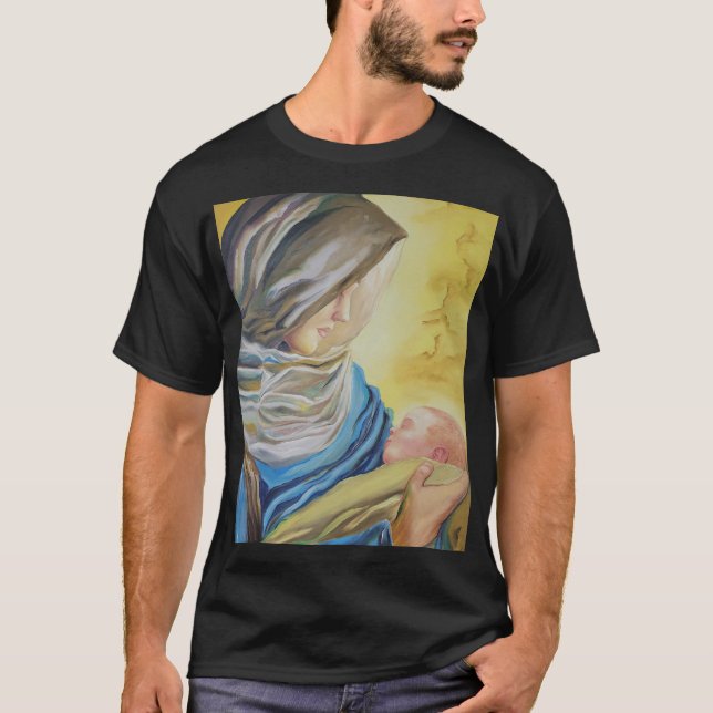 Camiseta Nossa Senhora do Silêncio segurando Jesus bebê (Frente)