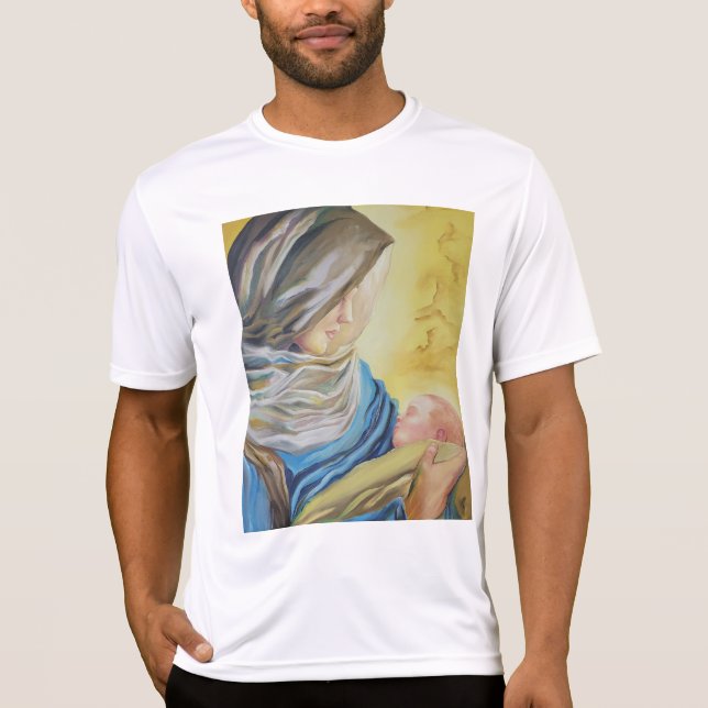 Camiseta Nossa Senhora do Silêncio segurando o menino Jesus (Frente)