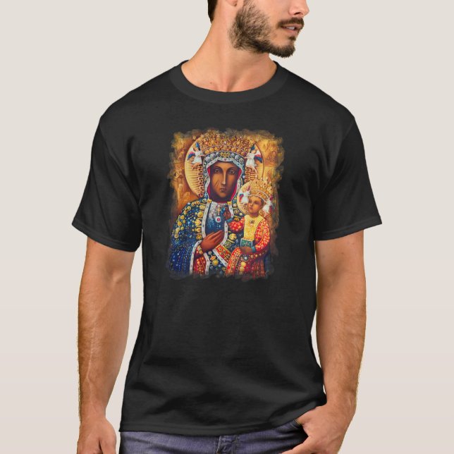 Camiseta Nossa Senhora Virgem Mary Vladimir Czestochowa Cat (Frente)