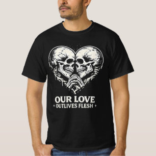 Camiseta Nosso Amor Sobrevive à Carne Esqueleto Romântico G