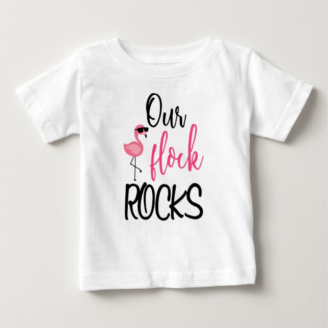 Camiseta Nosso Dia de as mães Flamingo, Rocks Flamingo, dá- (Frente)