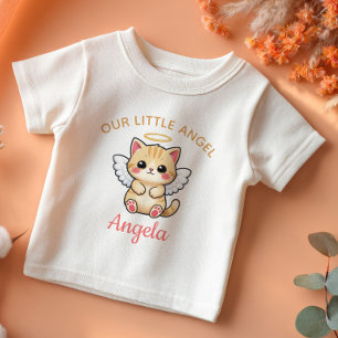 Camiseta Nosso Pequeno Anjo Gatinho Fofo com Asas Nome da M