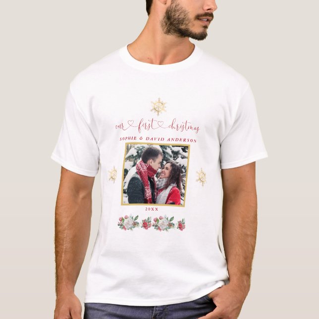 Camiseta Nosso Primeiro Casamento De Foto Floral Floco De N (Frente)