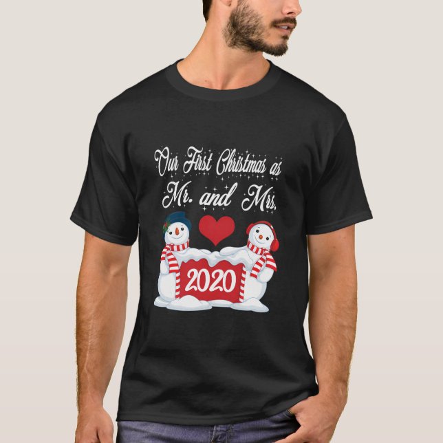 Camiseta Nosso Primeiro Natal Como Sr. E Sra. Matching Pj S (Frente)