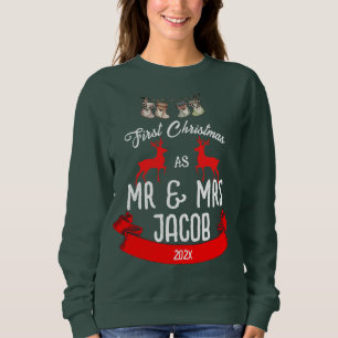 Camiseta Nosso Primeiro Natal como Sr. e Sra. Newlywing