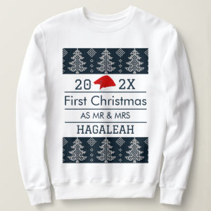 Camiseta Nosso Primeiro Natal como Sr. e Sra. Newlywing