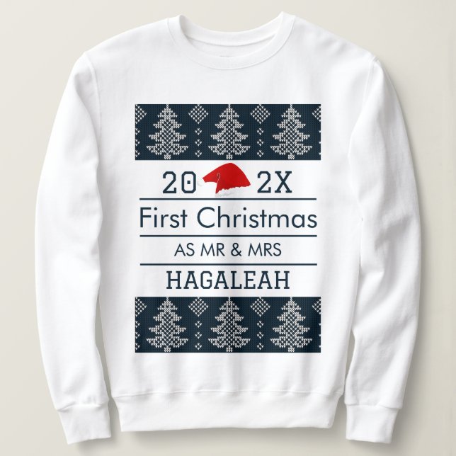 Camiseta Nosso Primeiro Natal como Sr. e Sra. Newlywing (Frente do Design)