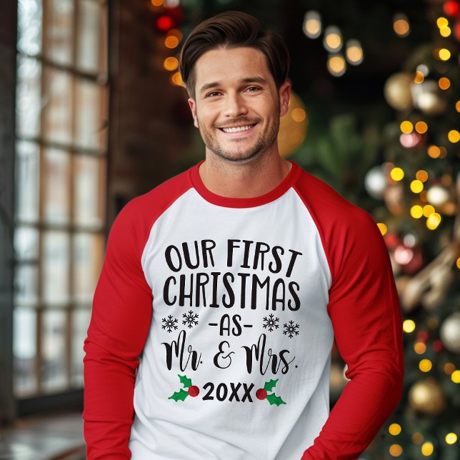 Camiseta Nosso Primeiro Natal como Sr. e Sra. Newlywing (Criador carregado)