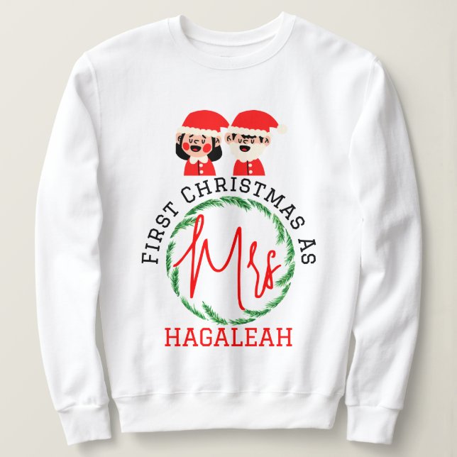 Camiseta Nosso Primeiro Natal como Sr. e Sra. Newlywing (Frente do Design)