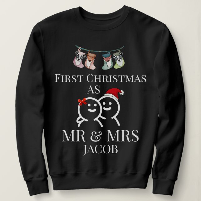 Camiseta Nosso Primeiro Natal como Sr. e Sra. Newlywing (Frente do Design)