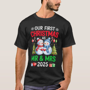 Camiseta Nosso Primeiro Natal Como Sr & Sra 2025 Boneco de