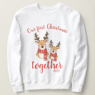 Camiseta Nosso primeiro Natal juntos. Casal de renas 