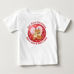 Camiseta Nosso Primeiro Natal Juntos com renas bonitas