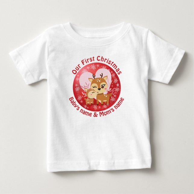 Camiseta Nosso Primeiro Natal Juntos com renas bonitas (Frente)