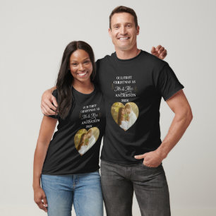 Camiseta Nosso Primeiro Natal Moderno como Sr. e Sra. Coraç