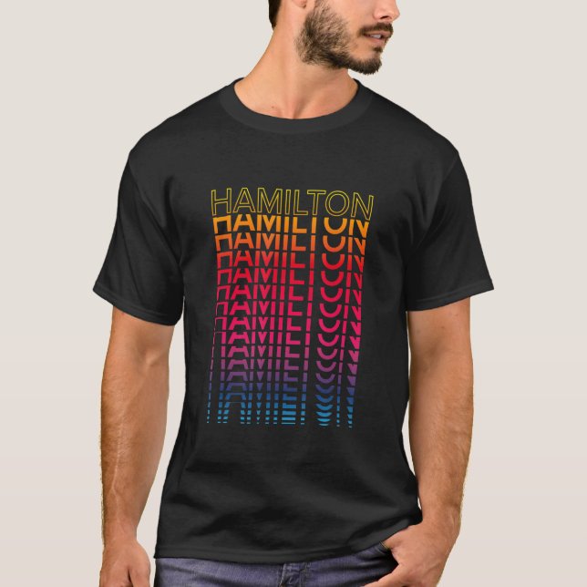 Camiseta Nostalgic Hamilton, cidade colorida retrógrada (Frente)