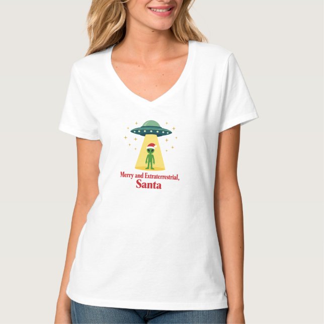 Camiseta Nostálgico Sci Fi Alien Natal OVNI Para Fãs do Pap (Frente)
