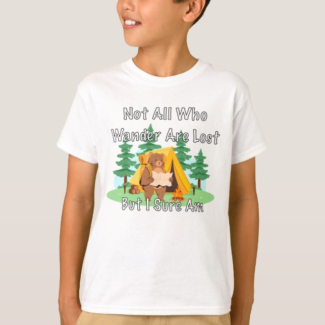 Camiseta "Not All Who Wander" Lost Cartoon Bear (Frente)