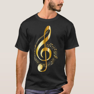 Camiseta Nota de Música Símbolo de Limpeza Dourada T para