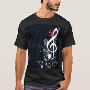 Camiseta Nota do Cleft, microfone e notas da música