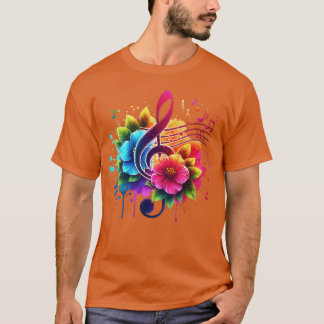 Camiseta Nota Musical Flores Retro