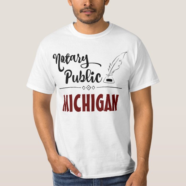 Camiseta Notária Elegante Pública Feather Quill Michigan (Frente)