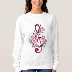Camiseta Notas de clave de trecho musical com flores de Sak