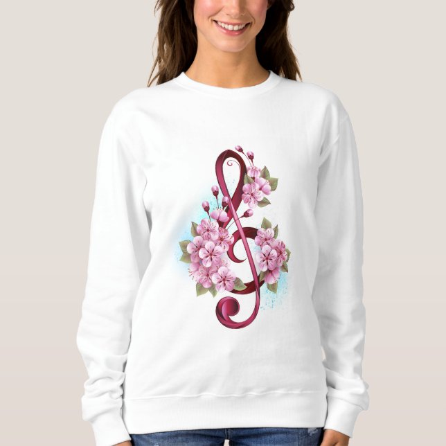 Camiseta Notas de clave de trecho musical com flores de Sak (Frente)