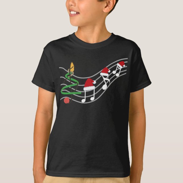 Camiseta Notas de Música de Natal Santa Hat Treble Clef (Frente)