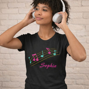 Camiseta Notas musicais a preto e rosa