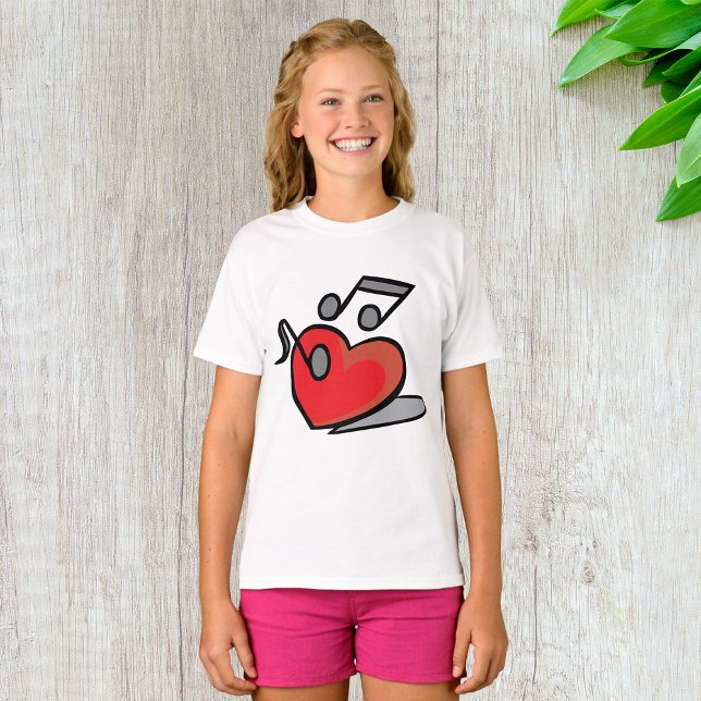 Camiseta Notas Musicais Cantando Coração Vermelho (Criador carregado)