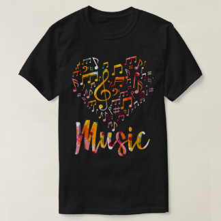 Camiseta Notas Musicais Coloridas Coração Design