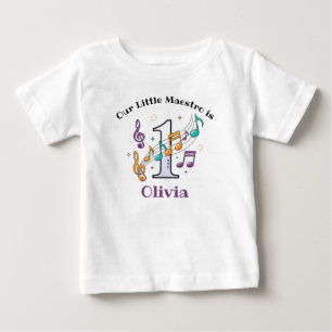 Camiseta Notas Musicais Coloridas Primeiro Aniversário