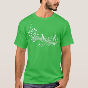 Camiseta Notas Musicais Com Borboletas De Gato, Senhoras