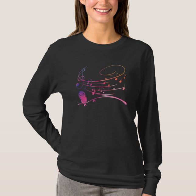 Camiseta Notas Musicais de Pássaro Cantando Fofo (Frente)
