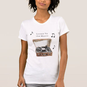 Camiseta Notas Musicais de Tocador de Discos