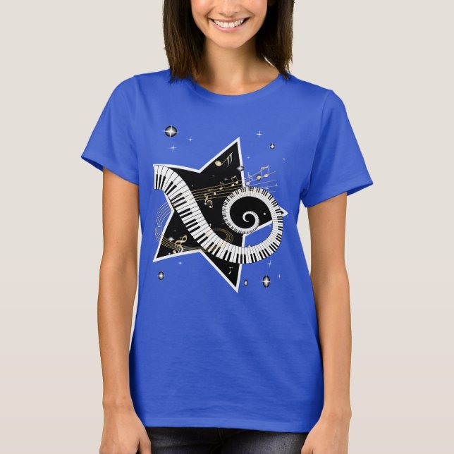 Camiseta Notas musicais do ouro da estrela (Frente)