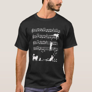 Camiseta Notas Musicais E Gatos Gatos Travessos Brincando