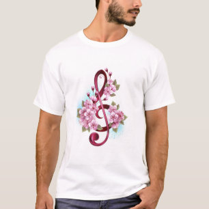 Camiseta Notas musicais em clave de sol com flores de Sakur