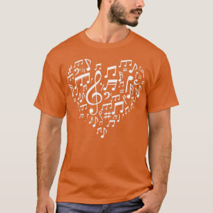 Camiseta Notas Musicais em Forma de Coração Amantes de Músi