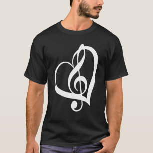 Camiseta Notas Musicais em Forma de Coração Amantes de Músi