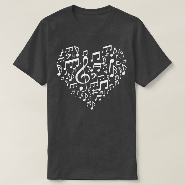 Camiseta Notas Musicais em Forma de Coração Amantes de Músi (Frente do Design)