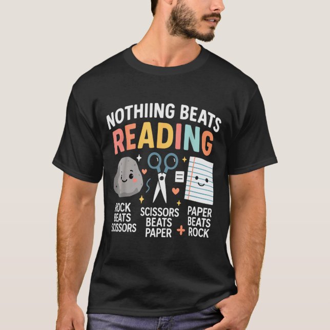 Camiseta Nothing Beats Reading Rock Paper Scissors Funny Bo (Frente)