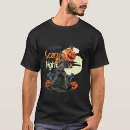 Camiseta Noturna Assustadora Cabeça de Abóbora