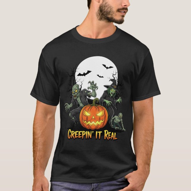 Camiseta Noturna de Halloween Divertida e Assustad (Frente)